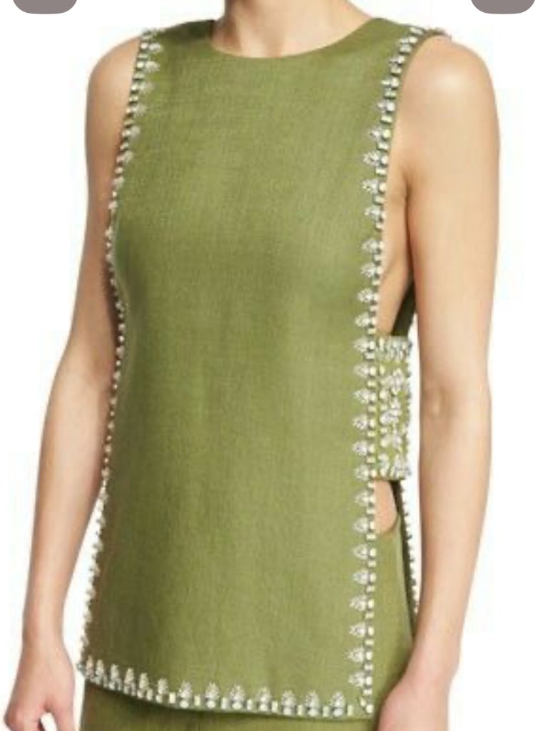 Tory Burch Rachel Embellished Tabard Tank Beaded Linen Top